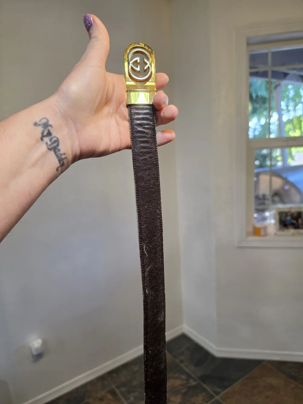 Rare Vintage Gucci Interlocking GG Distressed Leather Belt